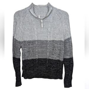 Leo & Nicole intarsia sweater multi knit quarter zip gray black stripe Medium